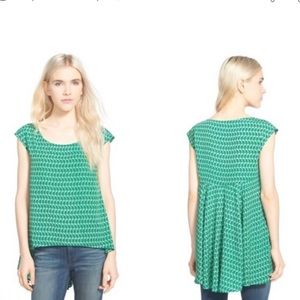 Anthropologie Oat + Fawn Top Tunic Cat Graphic Tank Small Kelly Green Flowy Boho